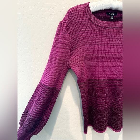 FATE | Purple Ombre Sweater Metallic Knit Waffle Texture Fitted NWT | Size XL - Picture 3 of 9